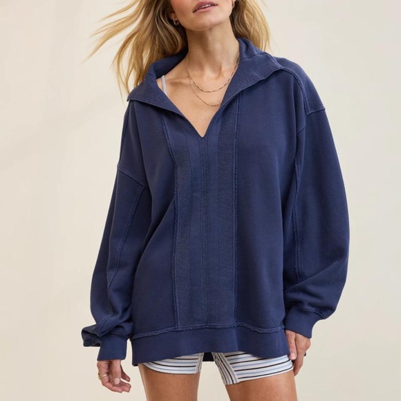 Aerie Starry Skies Open Neck Oversized Sweatshirt Blue Small $65 - Picture 2 of 15